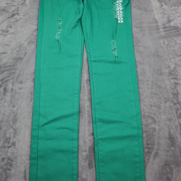 E Line Pants Womens 1 Green Skinny Low Rise Button Distress Pocket Stretch Jeans - Picture 7 of 16